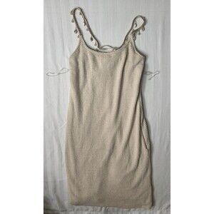 Wild Fable CREAM Knit Cotton Blend Midi Dress Shell Beaded Adjust Straps L